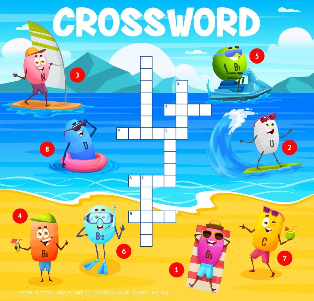 Crossword grid with vitamin characters on vacation vector