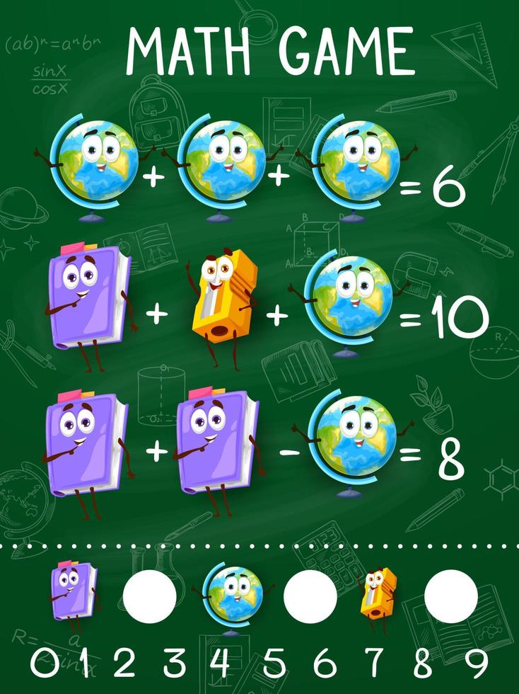 Cartoon school education objects math worksheet vector