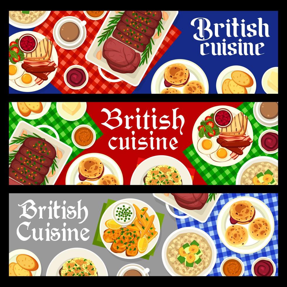 banners horizontales de comida de restaurante de cocina británica vector