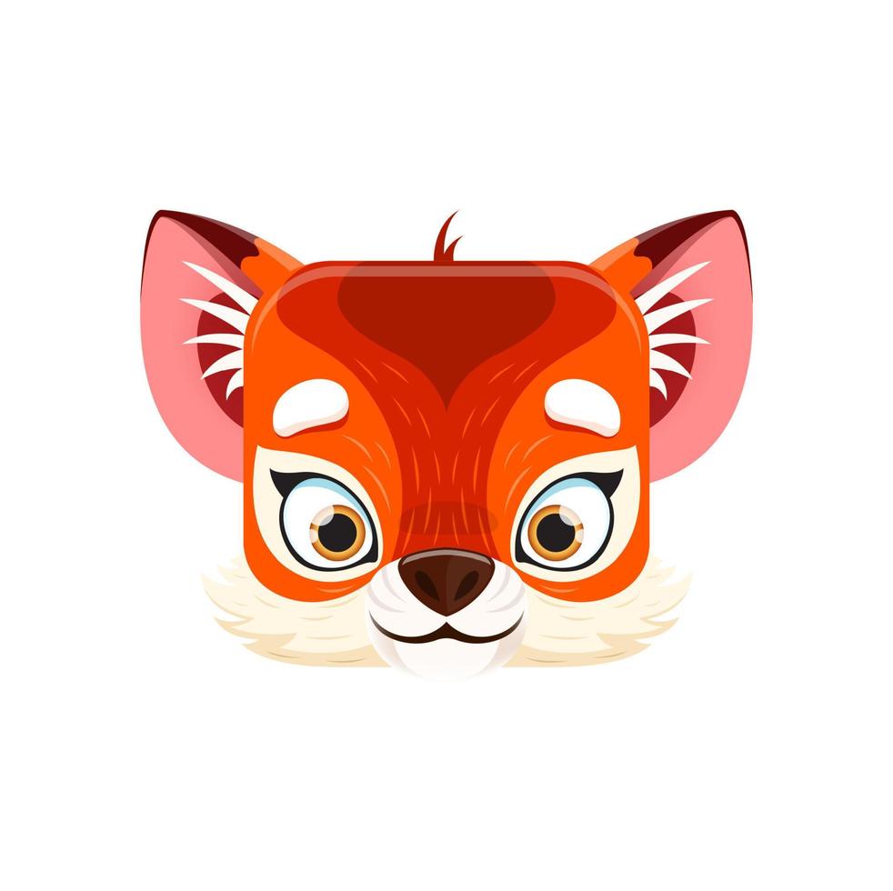 Cartoon fox kawaii square animal face, character vector