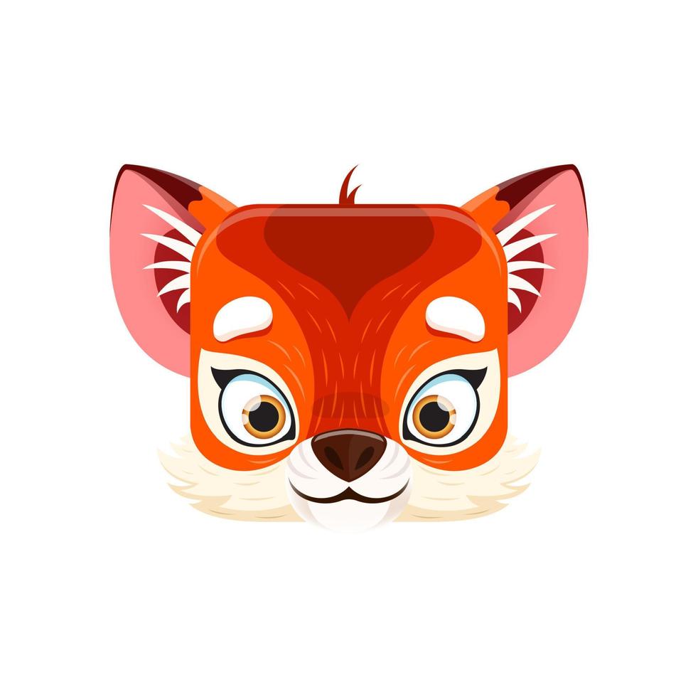 Cartoon fox kawaii square animal face, character vector