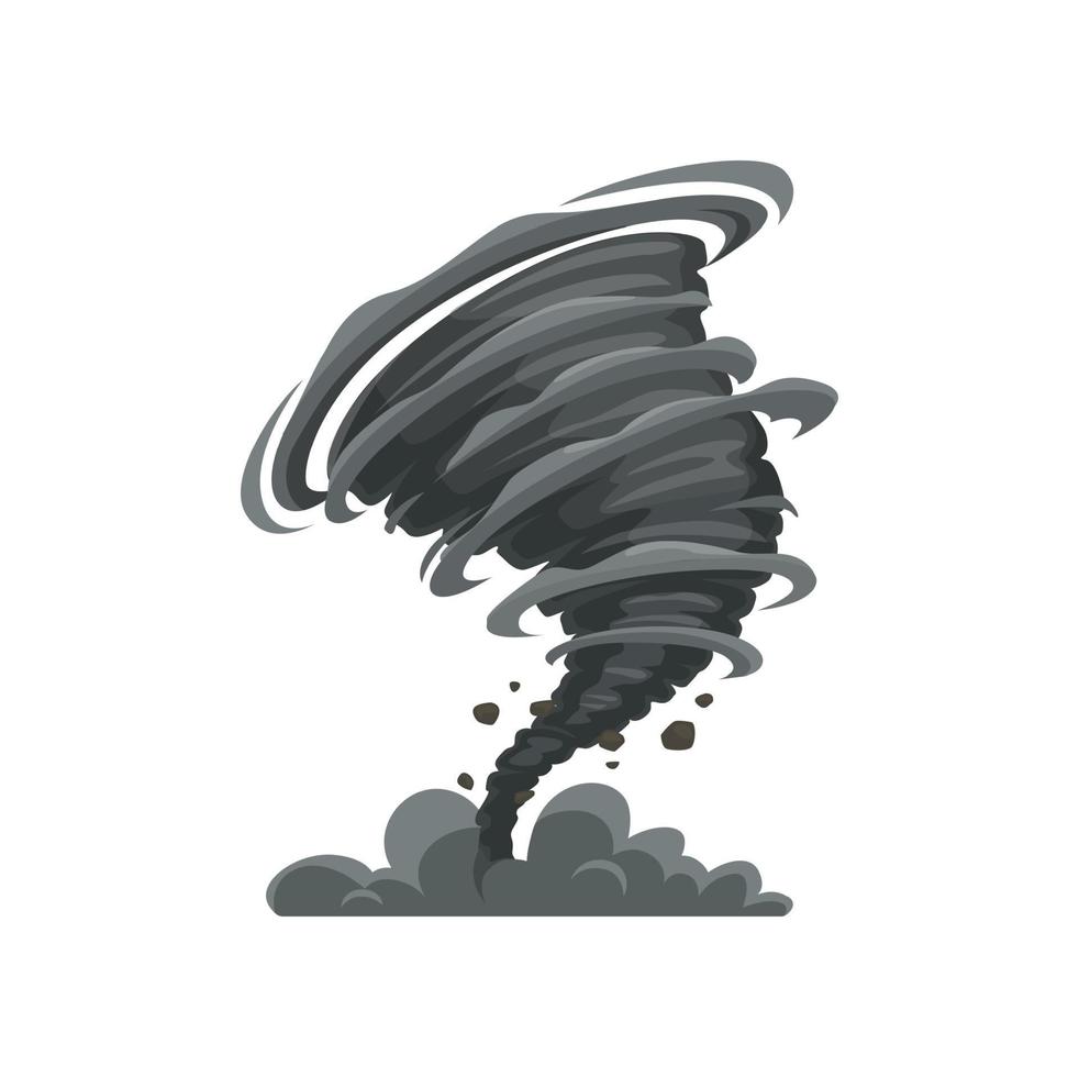 Black cartoon tornado, storm cyclone or typhoon vector