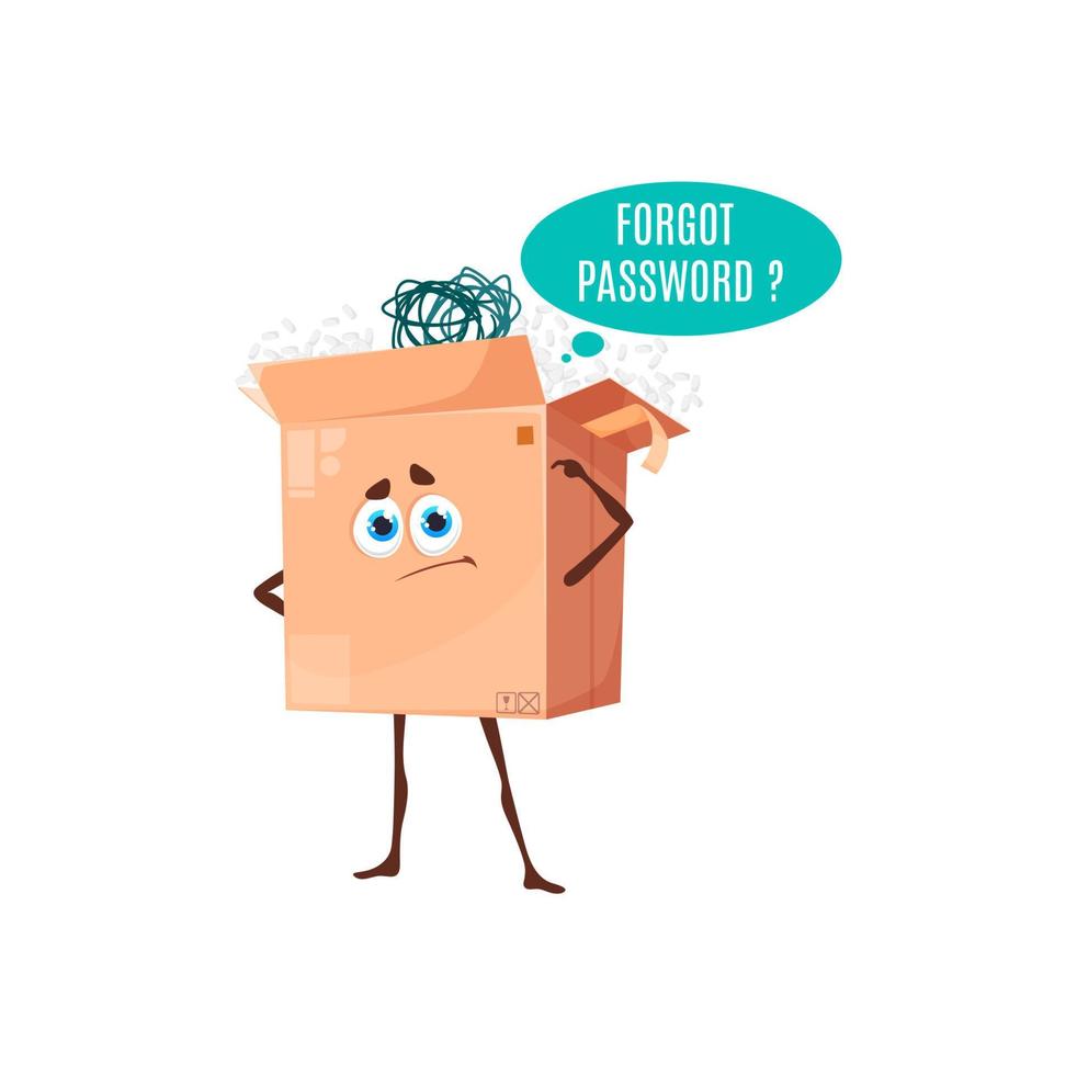 Forgot password cartoon parcel box character vector