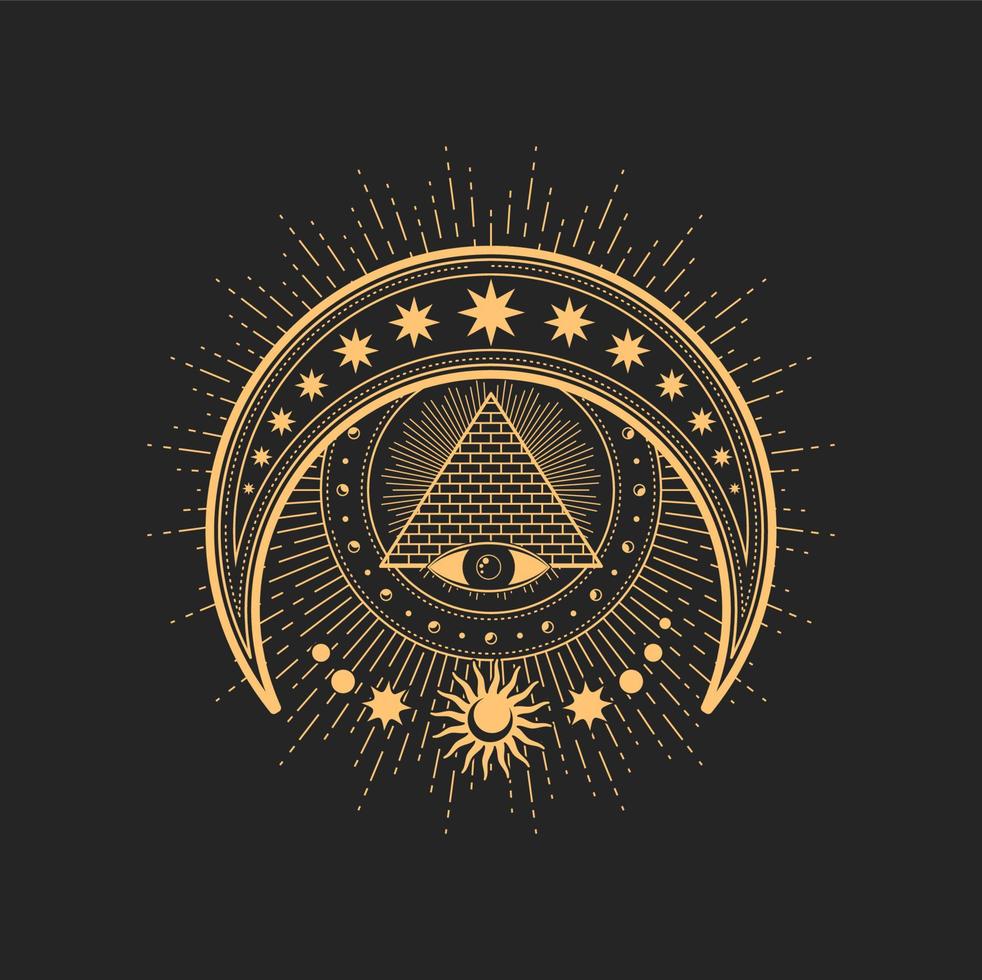 Crescent, Eye of Providence, egypt pyramid, moon vector