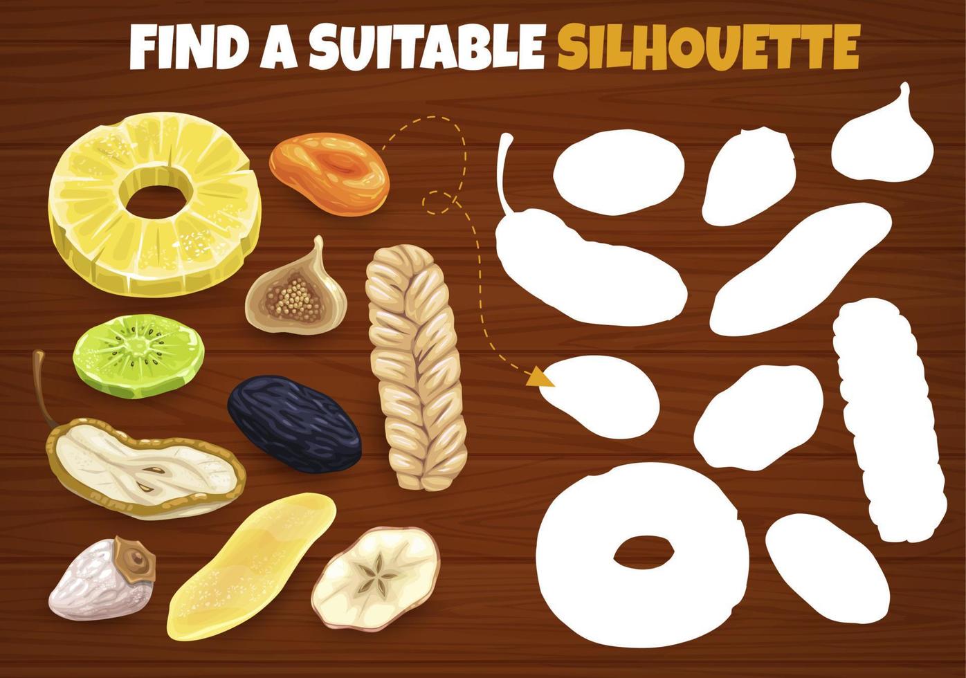 Dried fruits find a suitable silhouette kids game vector