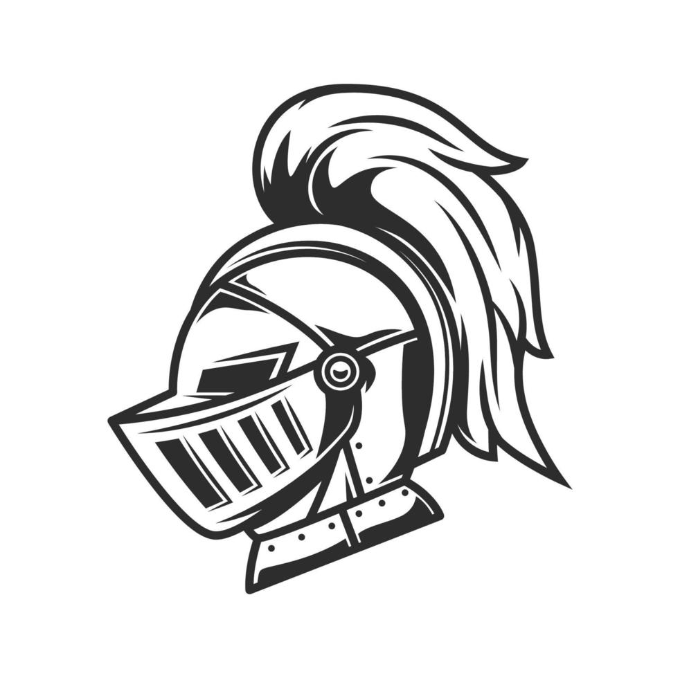 Knight warrior helmet, heraldry armor with plume vector