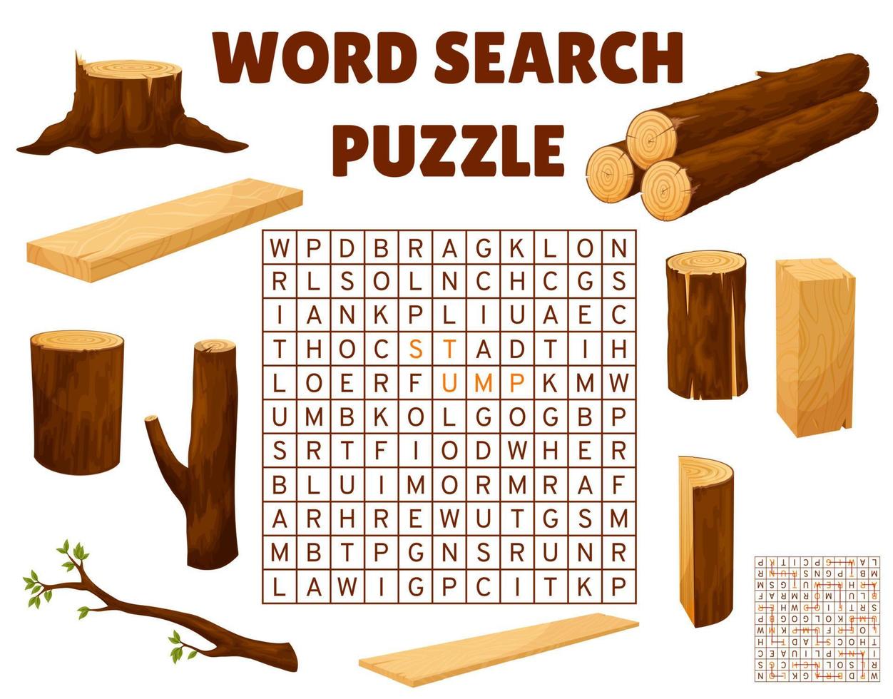 Timber and lumber, word search puzzle worksheet vector