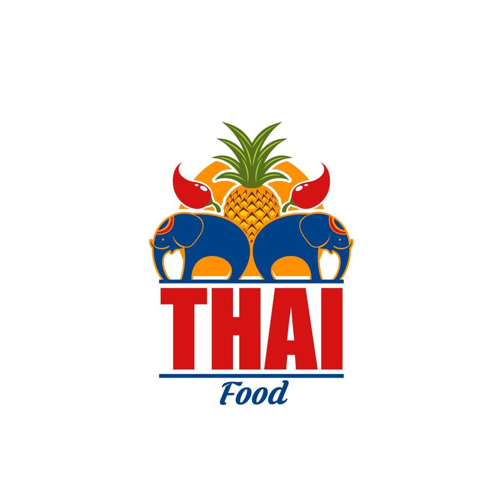 Thai cuisine food icon, elephant and chili peppers vector