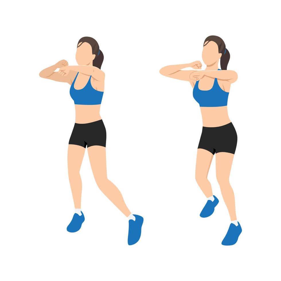 Fitness woman working on martial arts punches at a gym.Female athlete training with a small punching bag in a boxing gym. Female boxer working out in a fitness gym. Flat vector illustration