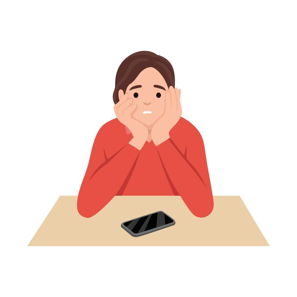 Sad girl waiting for a call or a message on her cell phone vector