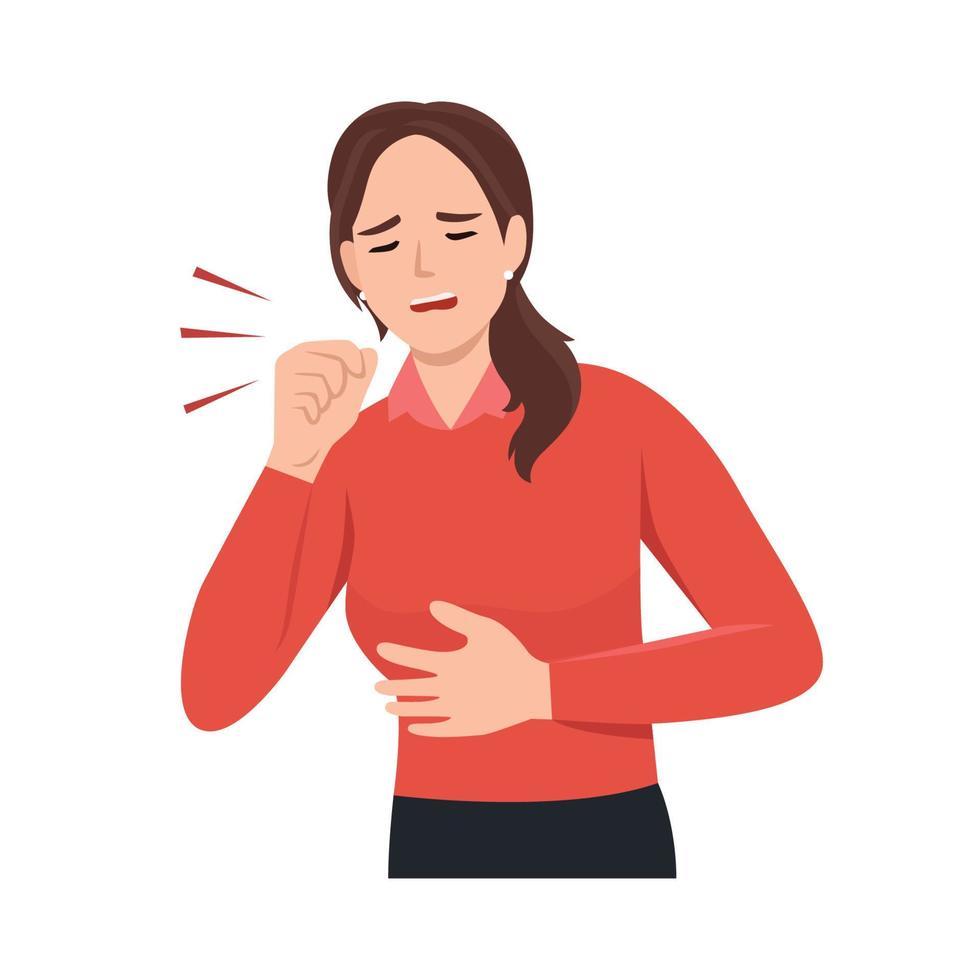 Illustration of young teenager girl coughing with fist in front of mouth vector