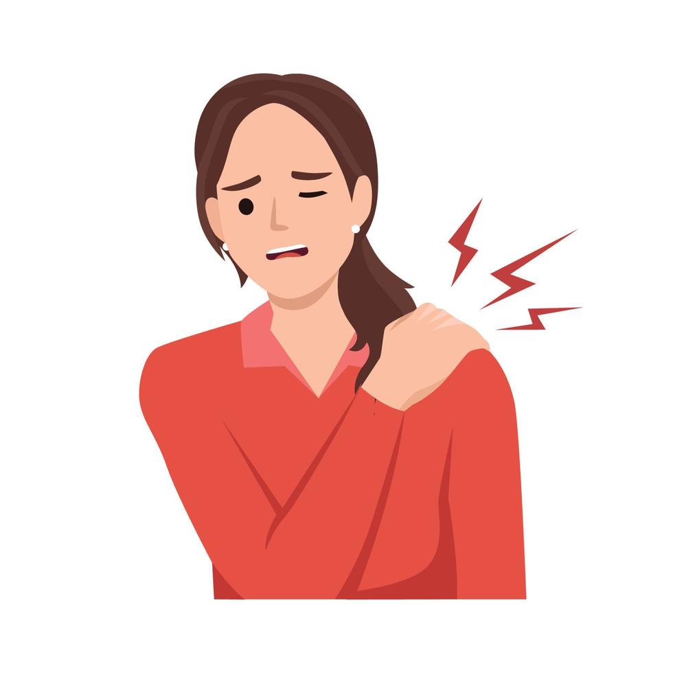 Woman have shoulder pain suffering and unhappy vector