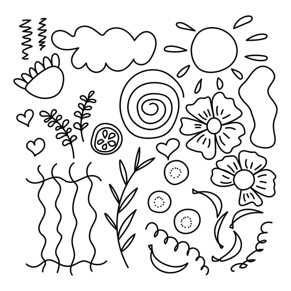 abstract coloring book with flowers, bananas, sun vector