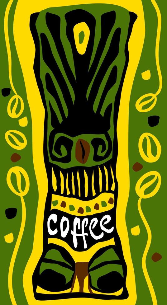 Tribal ethnic mask design. Mexican, indian, maya mask. Coffee lettering vector