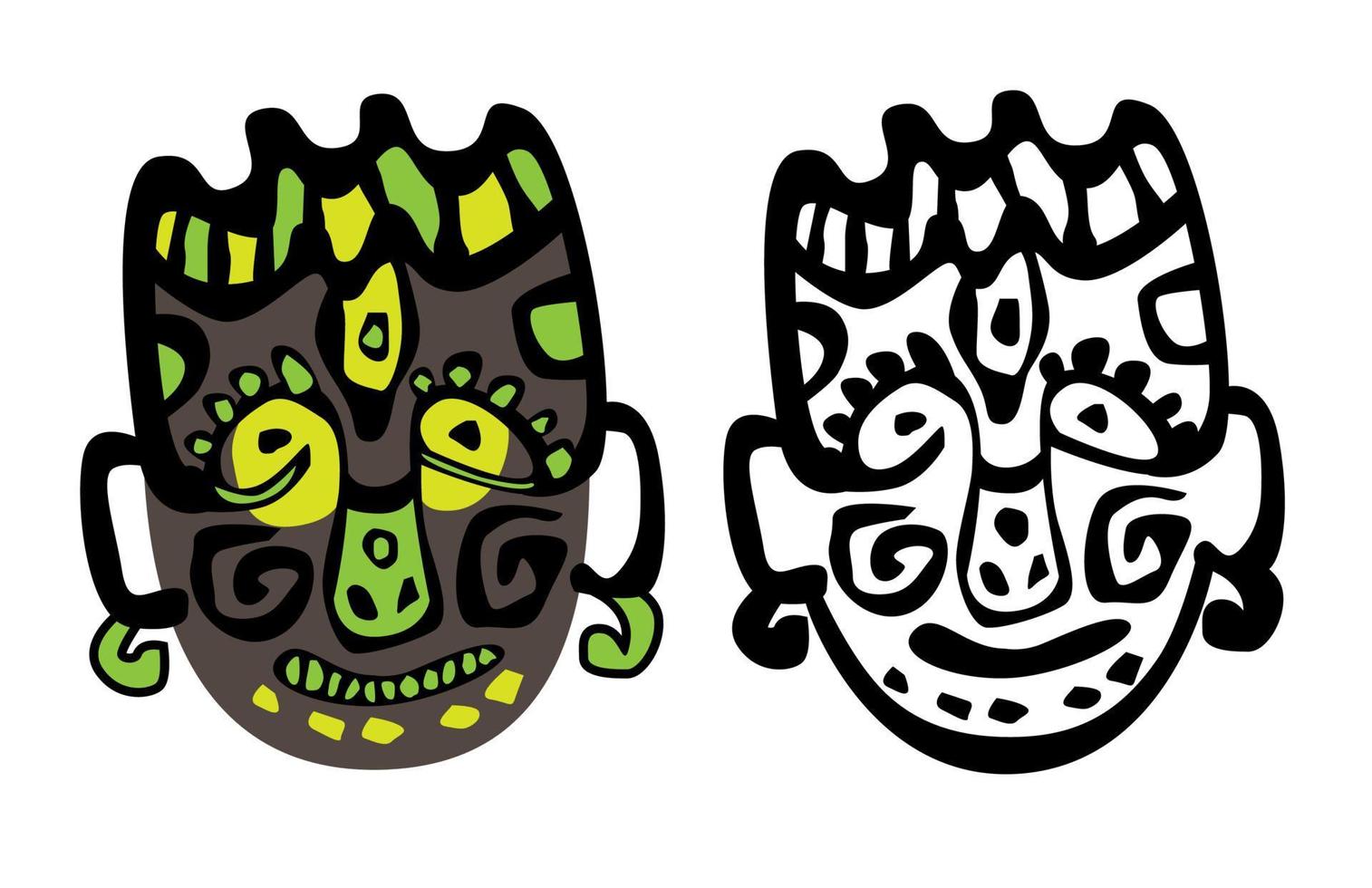 Tribal ethnic mask design. Mexican, indian, mayan mask. Colorful, linear black and white vector