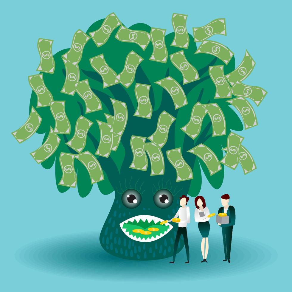 Businessmen putting coins in a money tree. Savings and investment concept vector