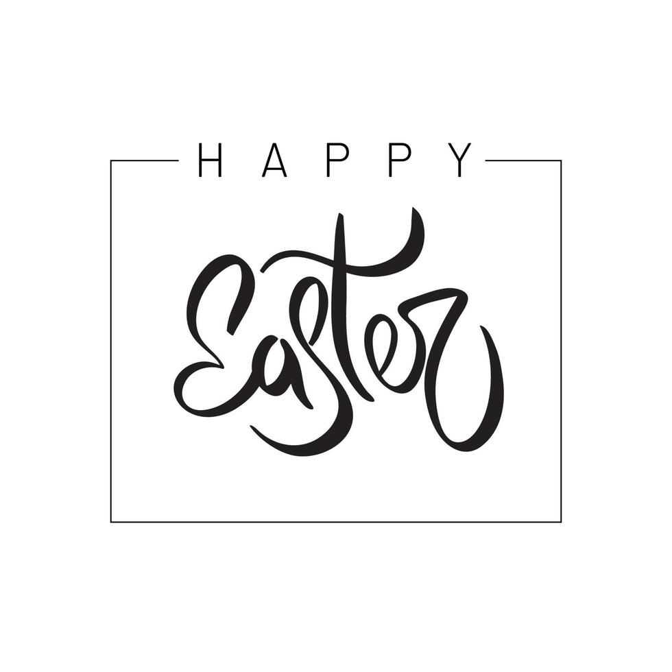 Happy Easter lettering. Black and white calligraphy phrase vector