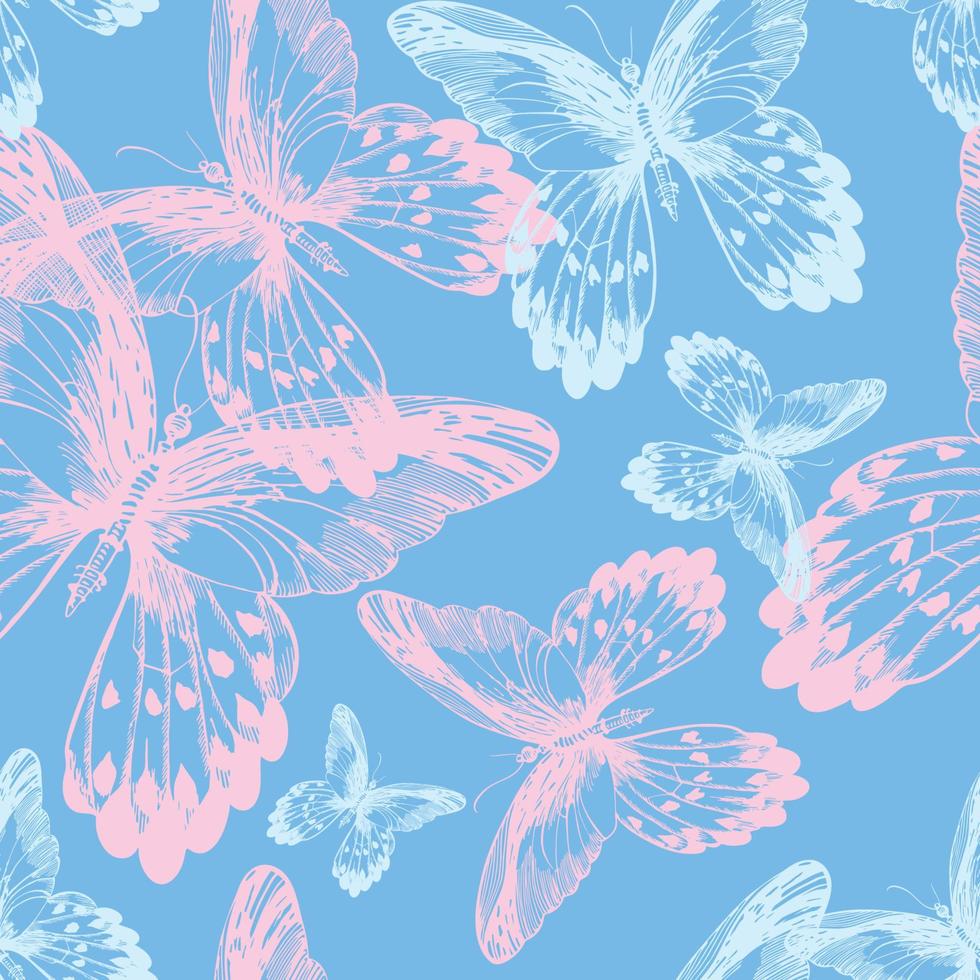 Seamless pattern with hand drawn detailed butterflies. Print. Cloth design, wallpaper vector