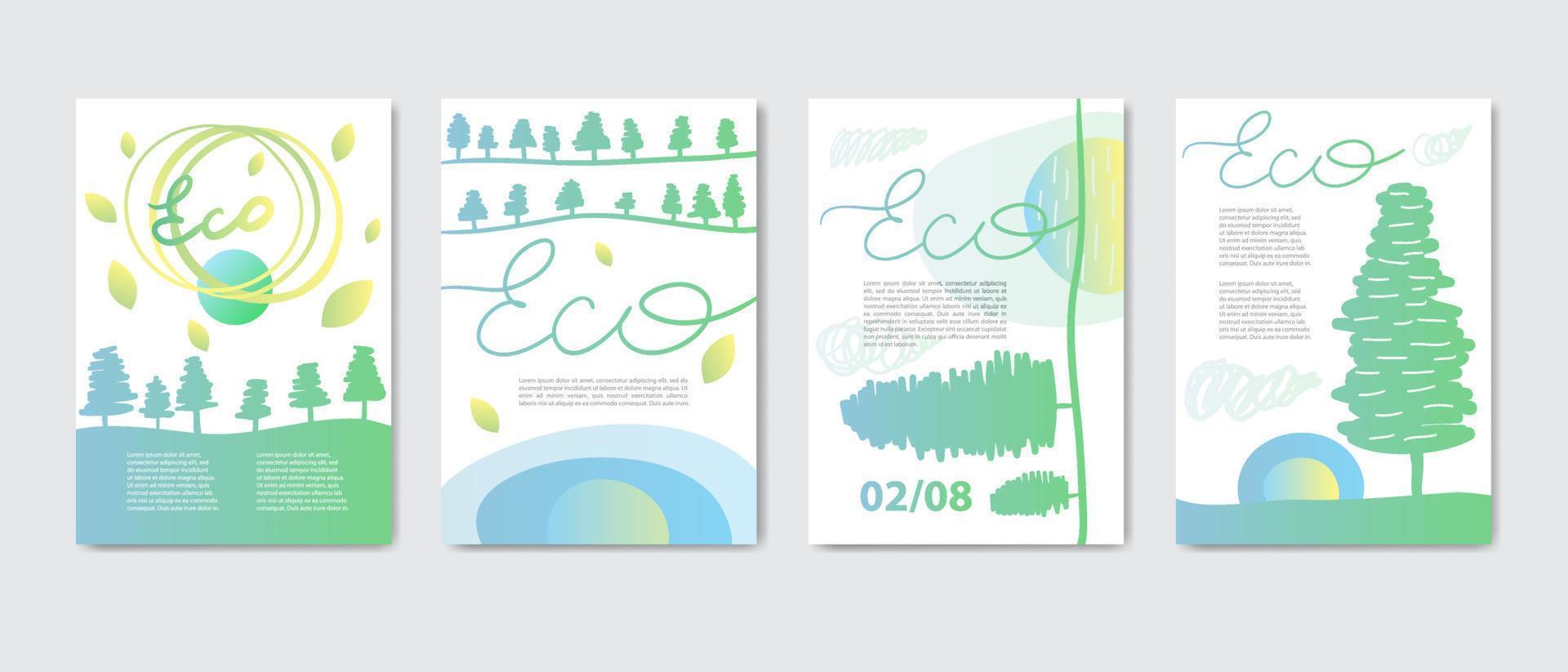 Eco covers, templates set, posters in memphis and hipster style with geometric and nature elements. Vector illustrations