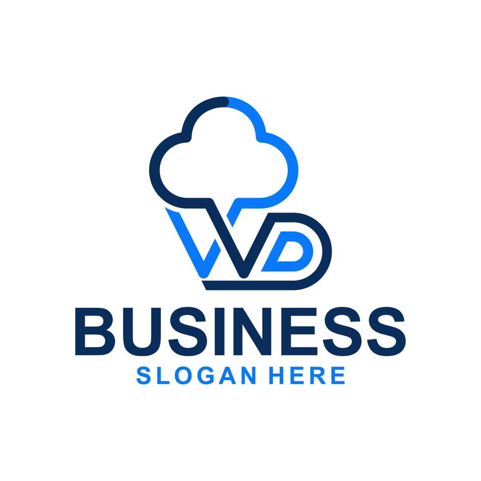 Letter wd and cloud line modern creative logo design vector