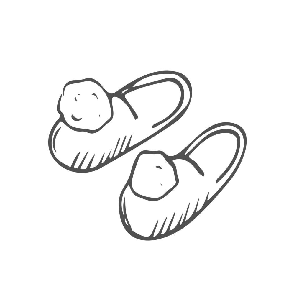 Vector doodle sketch of slippers. Hand drawn illustration. Home shoes