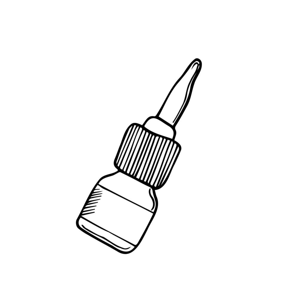 Hand drawn bottle of nasal spray. A remedy for a runny nose. Isolated vector