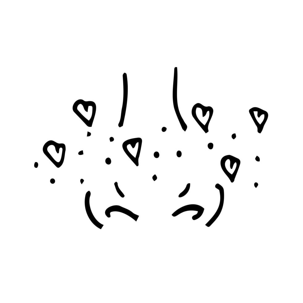 Doodle illustration of nose with freckles and hearts. Hand-drawn sketch isolated on white background. Body positive concept. vector