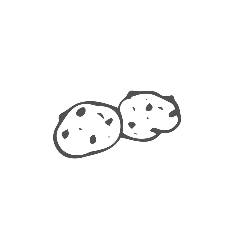 doodle chocolate chips cookie or biscuit, isolated vector