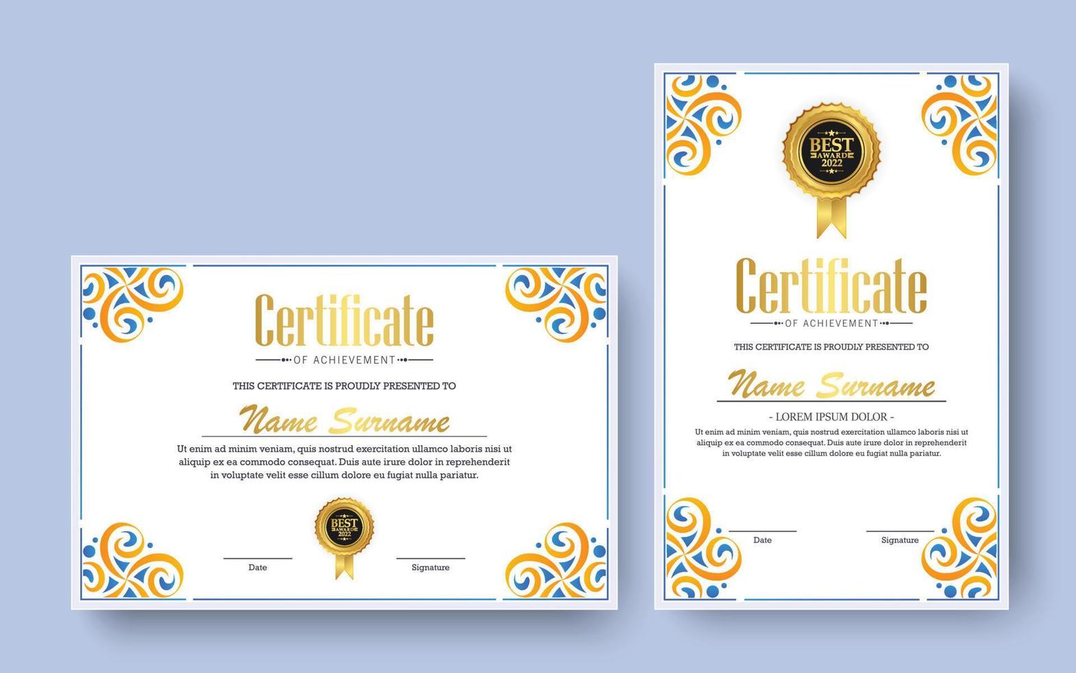 Achievement certificate best award diploma vector