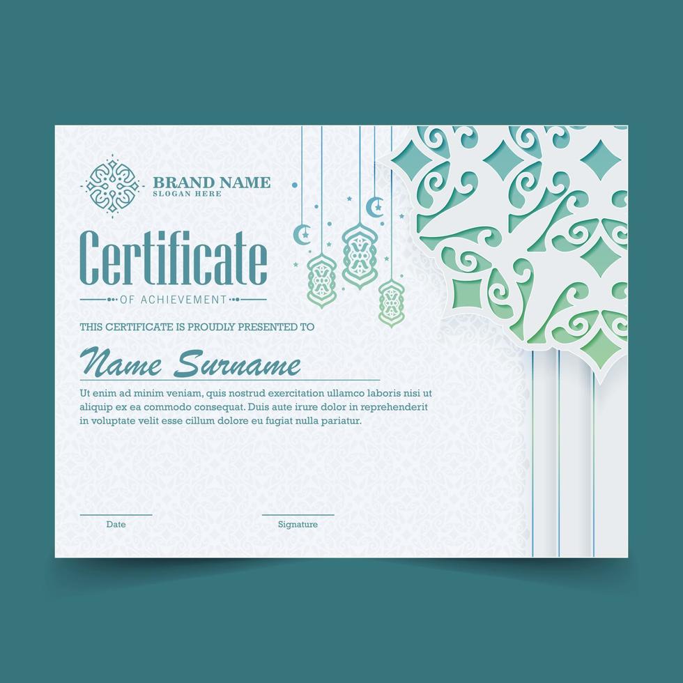 colorful islamic ramadan award certificate vector