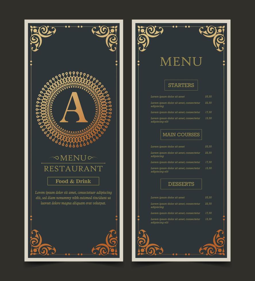 Luxury Menu Layout with Ornamental Elements vector