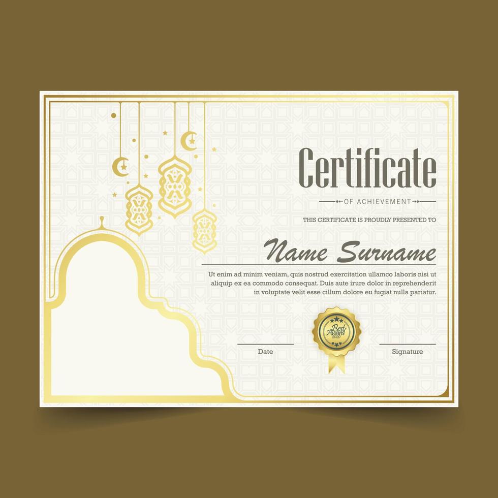 lujo islámico Ramadán certificado diseño vector