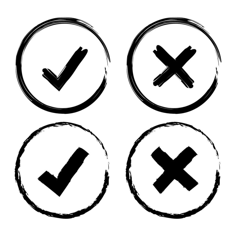 Check And Cross Marks Hand Drawn Set vector