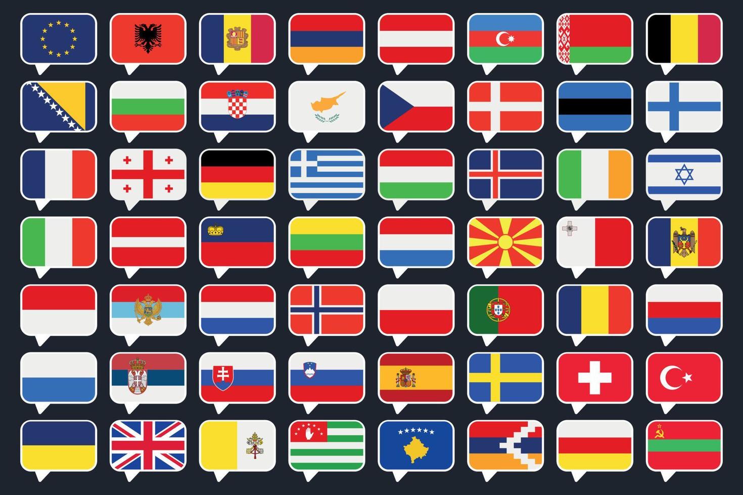 Set Of All Europe Flags Message Bubbles vector