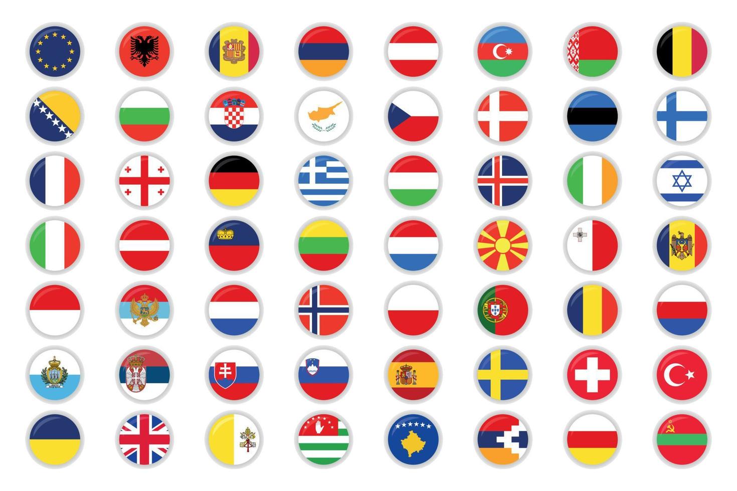 Set Of All Europe Flags Circles Shine And Shadow vector