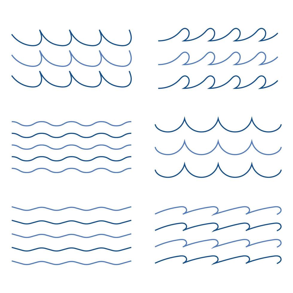 Thin Blue Wave Lines Set vector