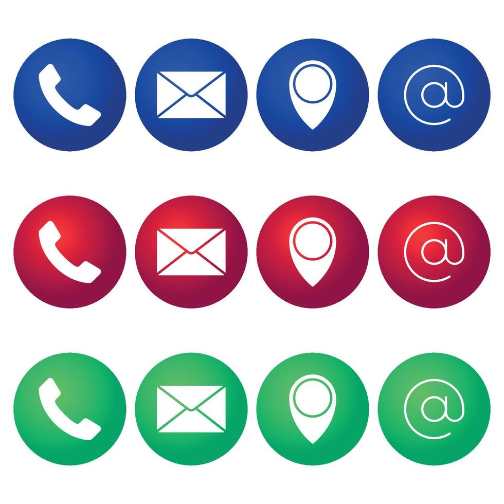 Contact Us Phone Email Location And At Sign Buttons vector