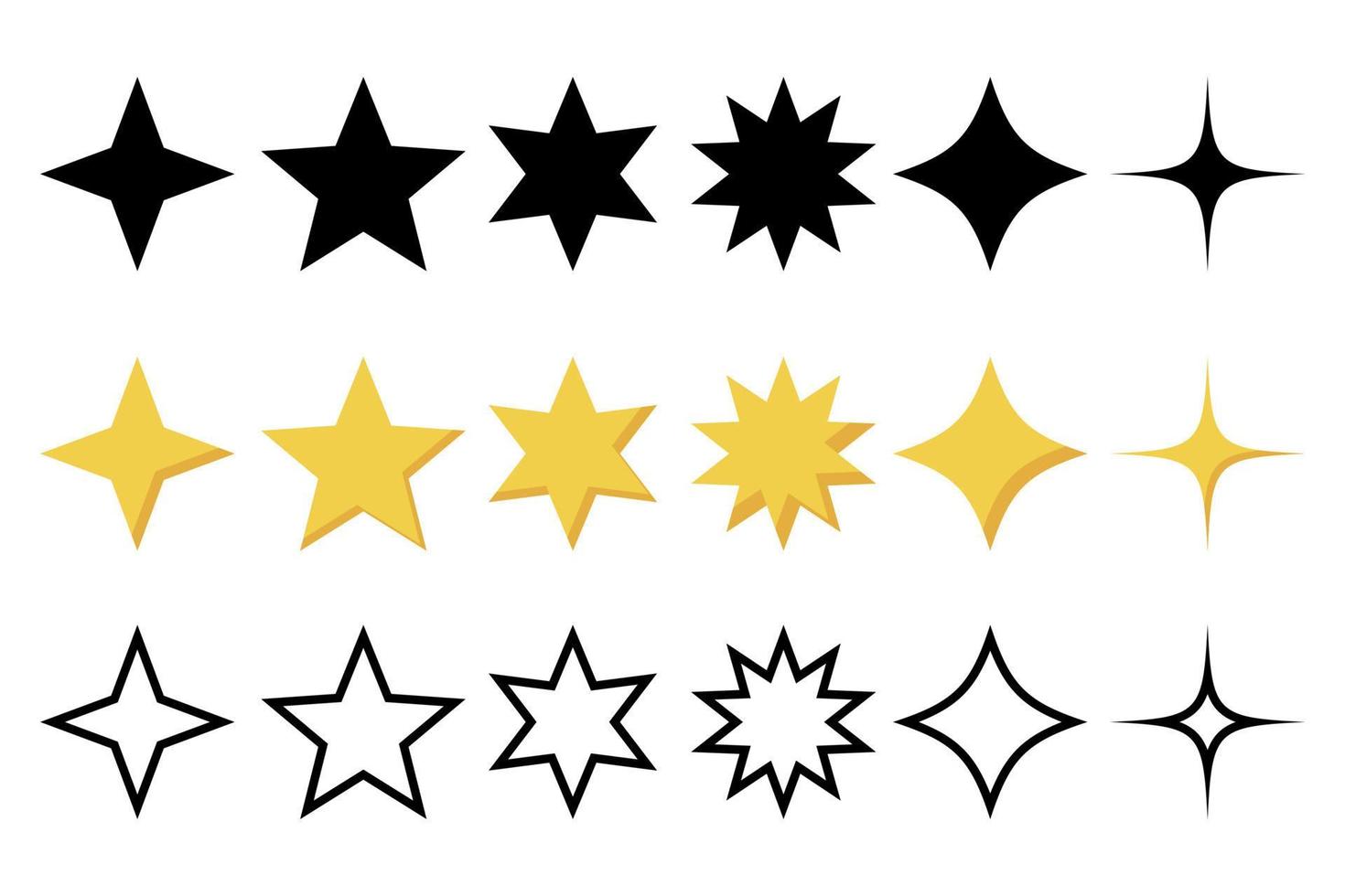 Set Of Stars In Glyph Line And Flat vector