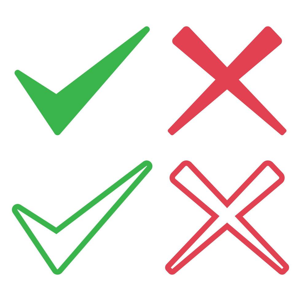 Check And Cross Line And Flat Set vector