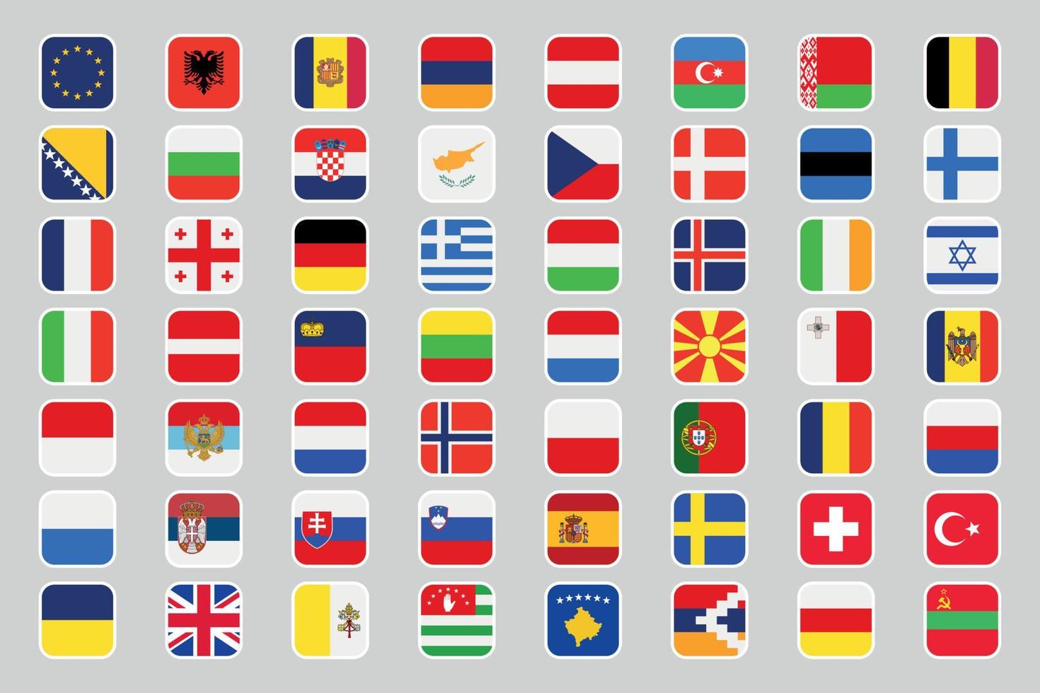Set Of All Europe Flags Square Shape vector