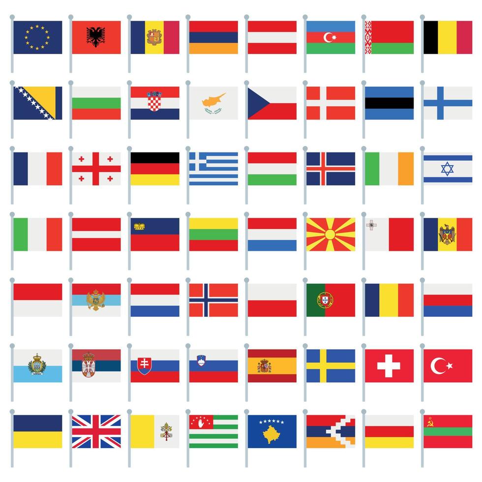 Set Of All Europe Flag Pole Flags vector