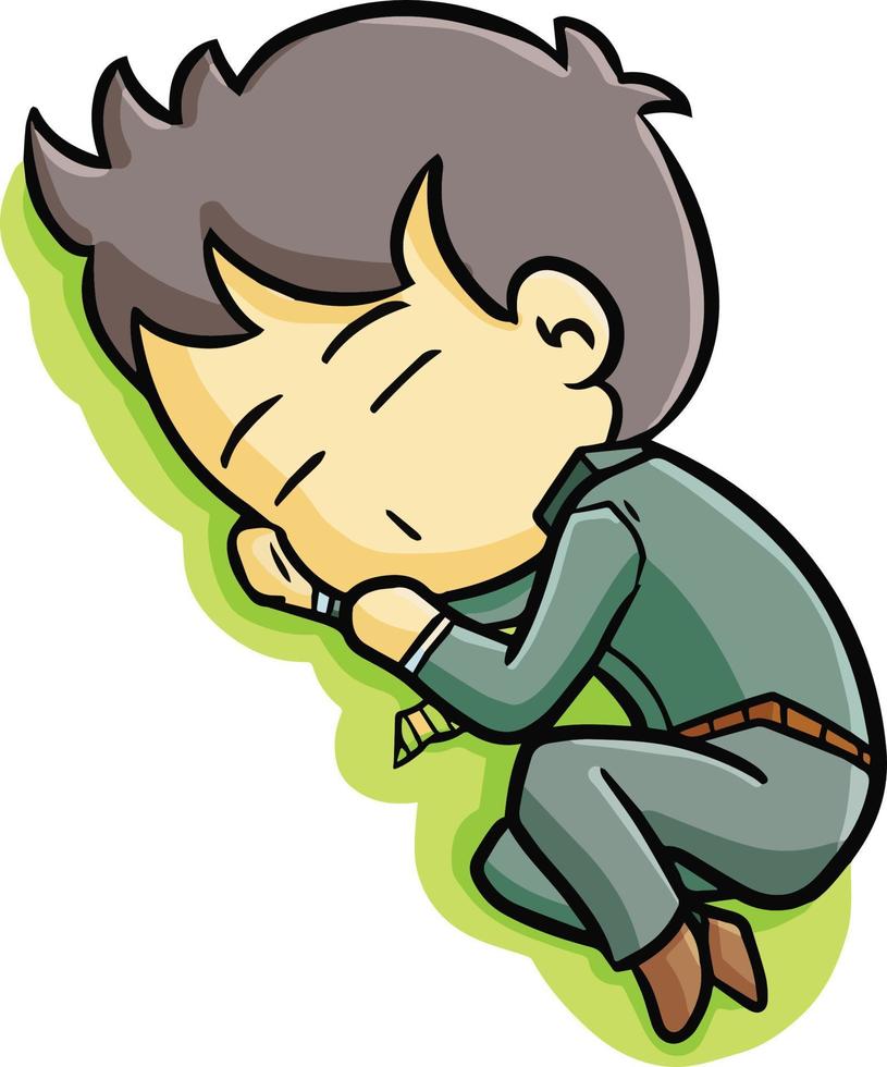 Funny and cute businessman sleeping on the grass vector