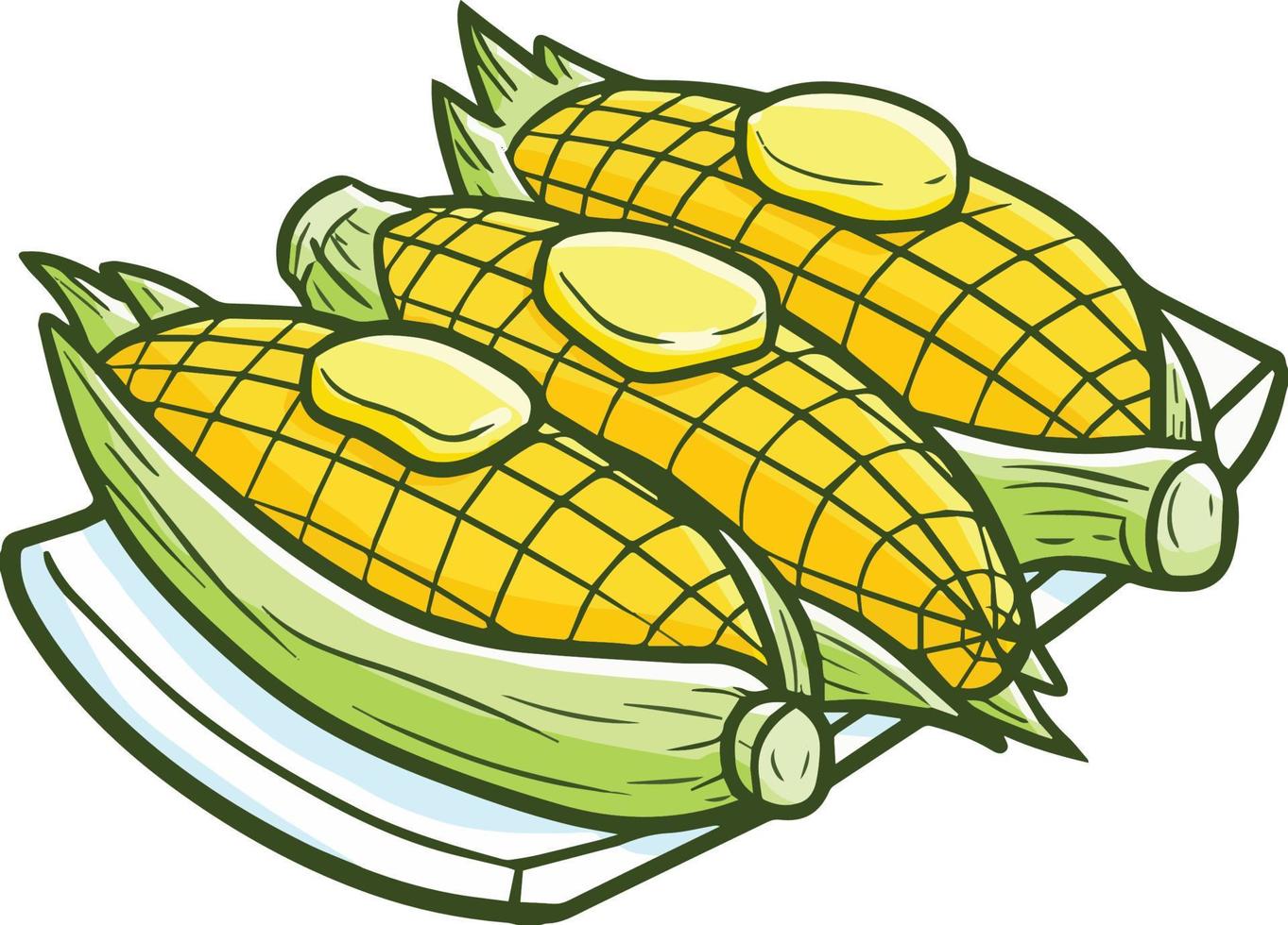 Funny and yummy cute roasted corn with cheddar on it vector