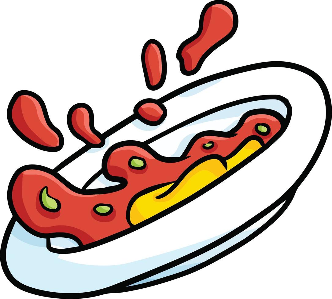 Funny and cute red soup in the plate falling vector