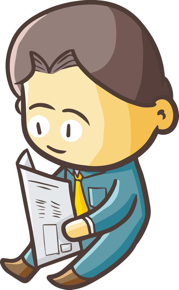 Funny and cute businessman reading newspaper vector