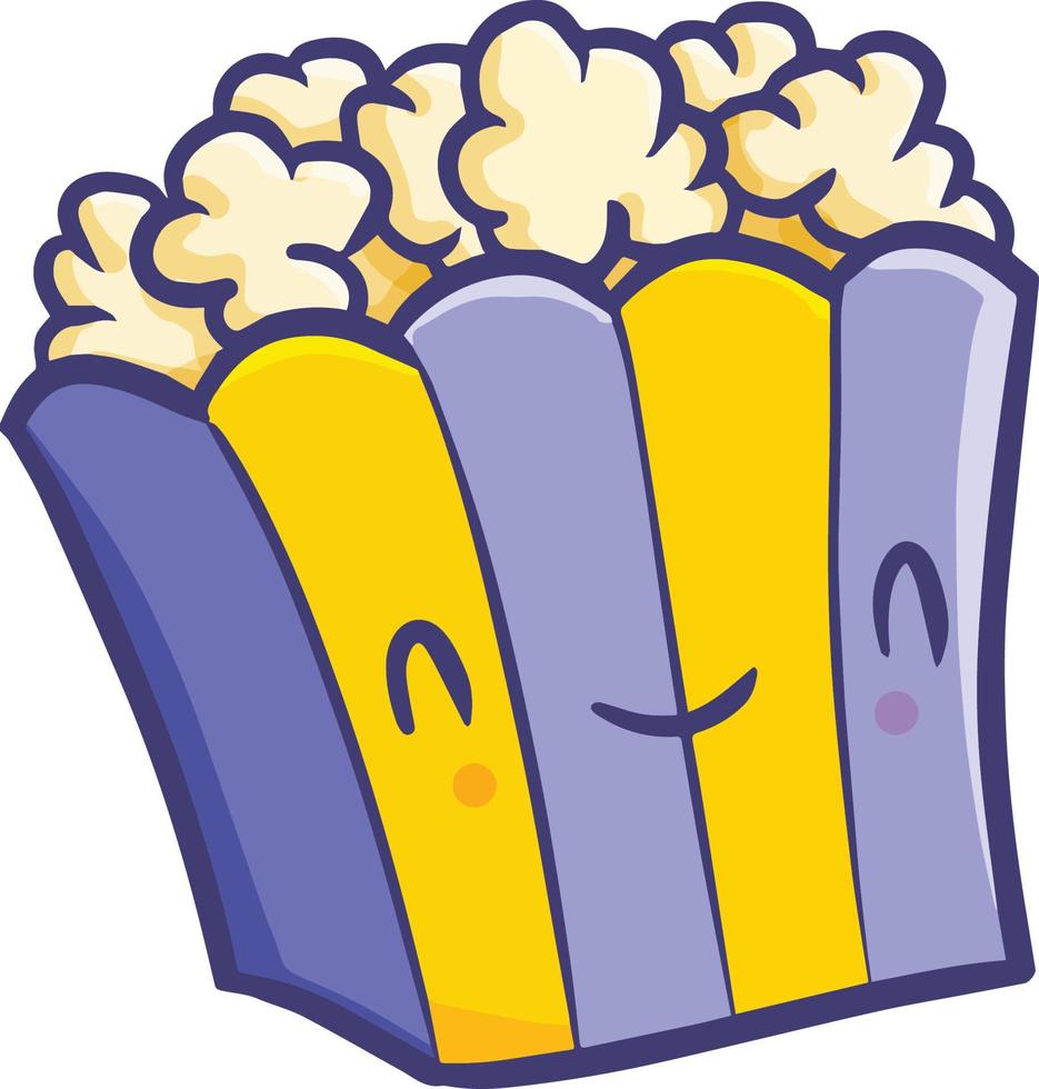 Funny and cute purple yellow popcorn smiling happily vector