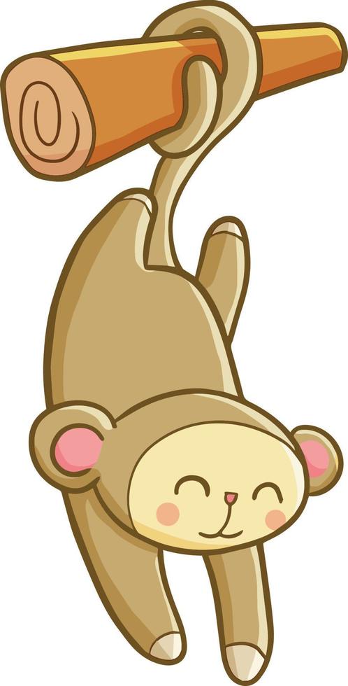 Funny and cute monkey hanging on a branch vector