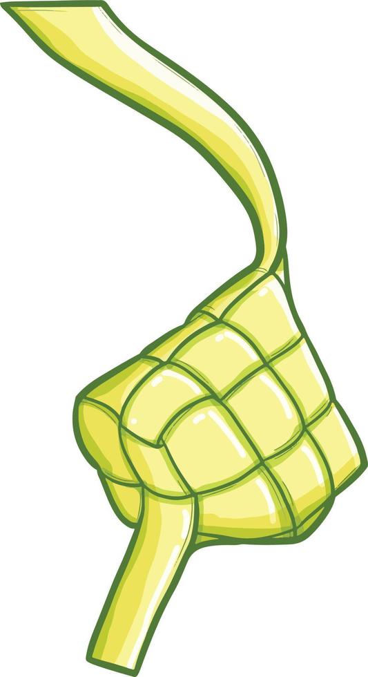 Funny and yummy yellow green ketupat hanging for eid Mubarak, muslim holiday vector