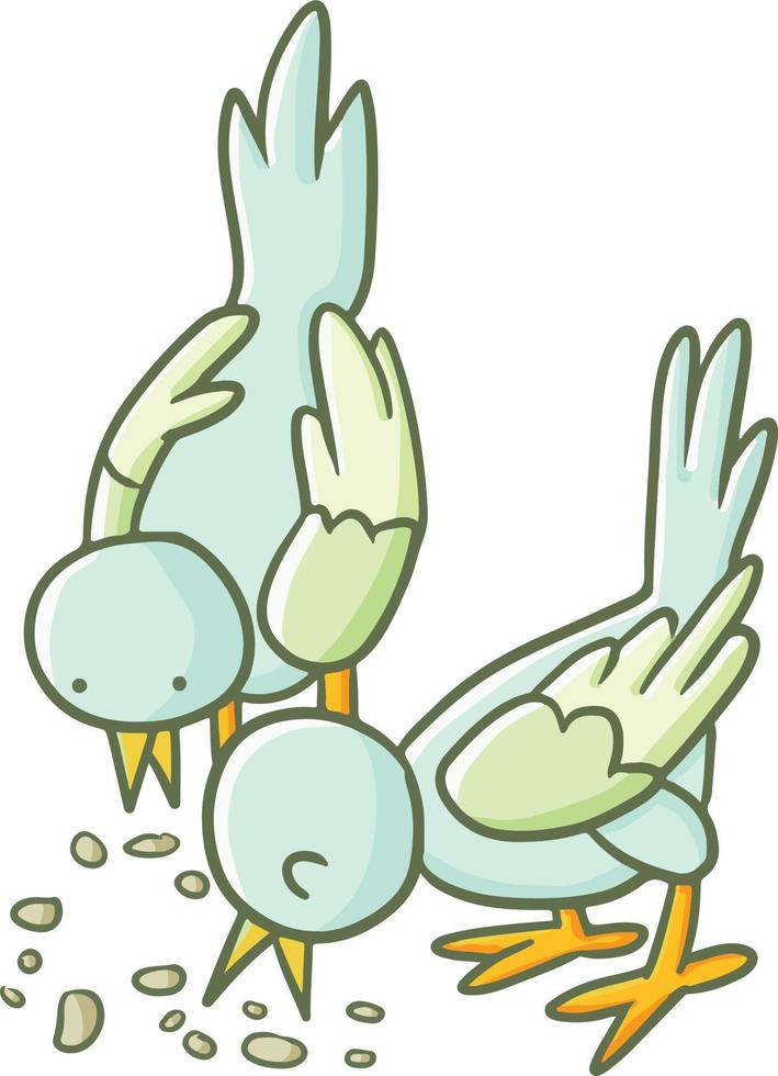 Funny and cute 2 little blue birds eating on the ground vector