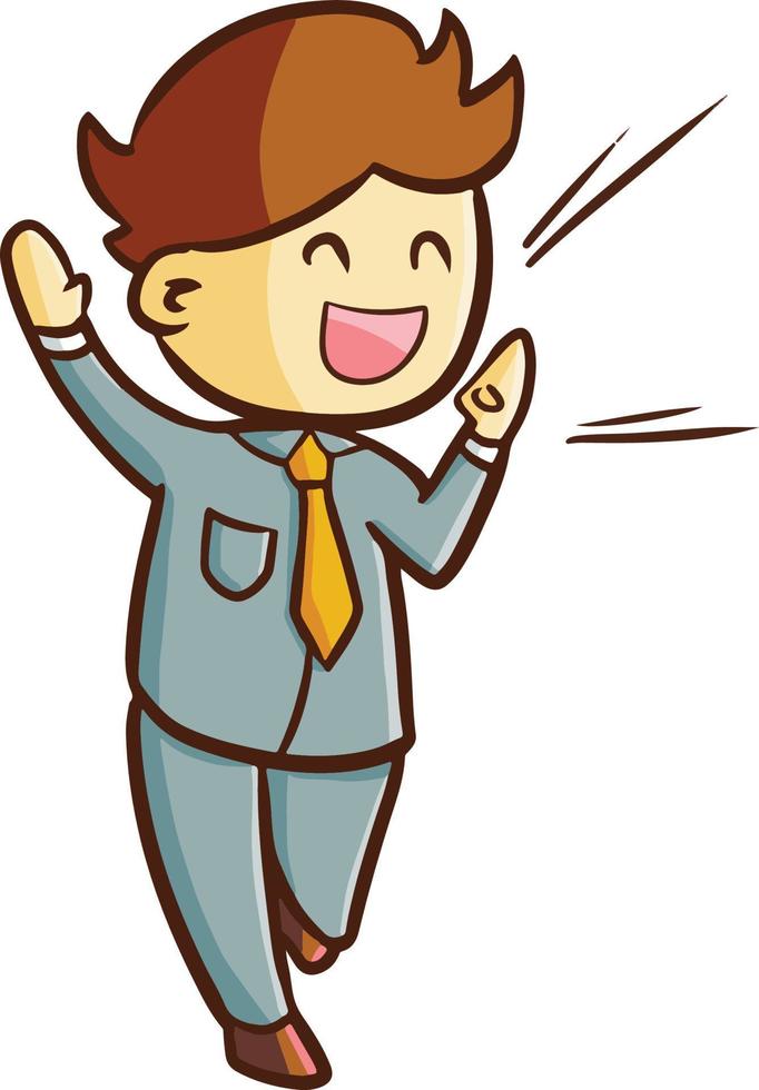 Funny and cute businessman calling and shouting happily vector
